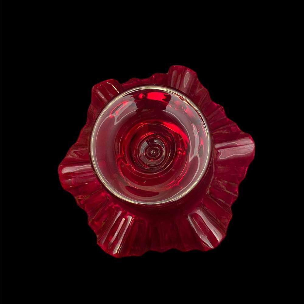 Vintage Fenton Ruby Red Thumbprint Glass Compote Ruffled Candy Dish - Picture 10 of 14